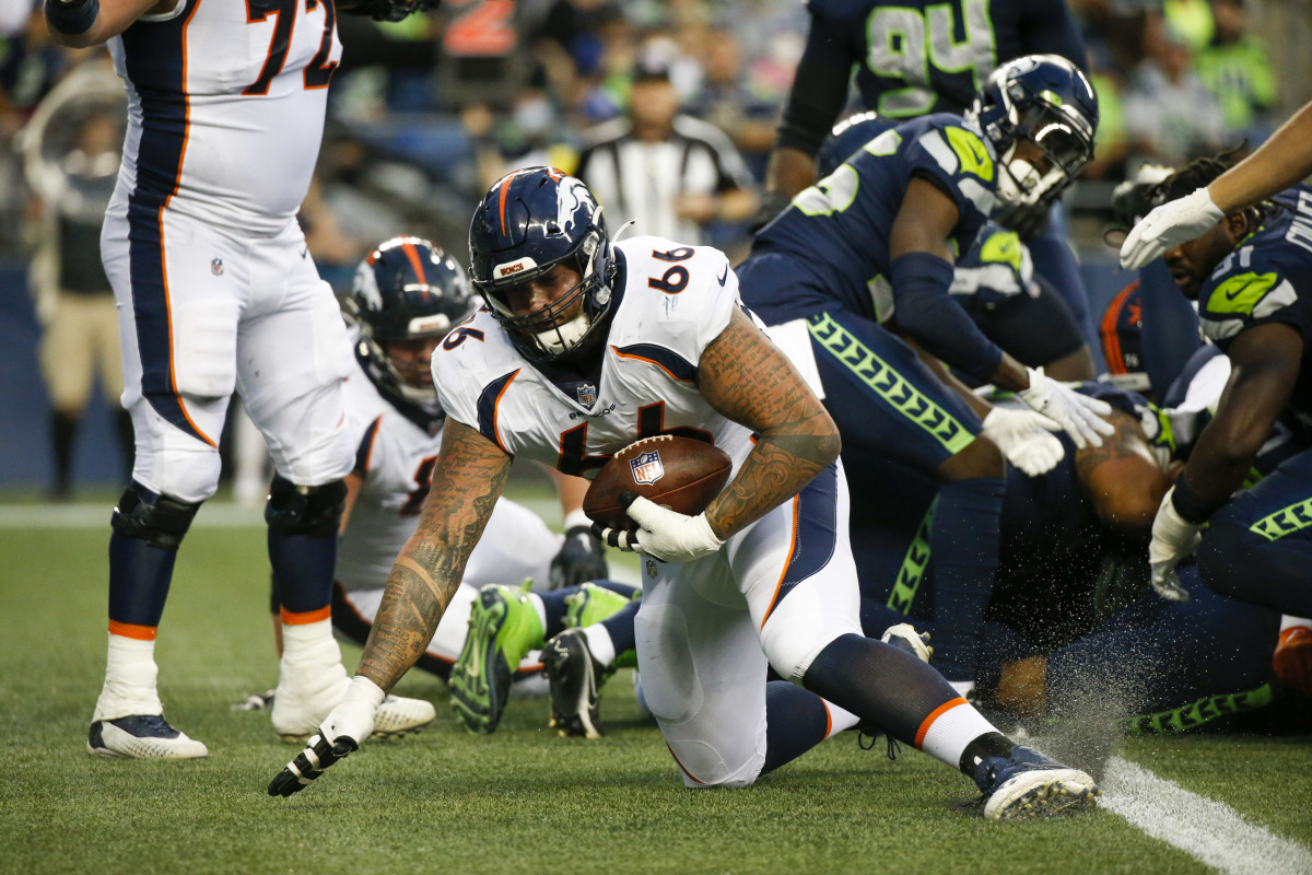 In the right place at the right time, Dalton Risner scored a touchdown recovering a fumble in the end zone against the Seahawks in the preseason in 2021.
